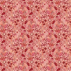 boho florals coral-red tiny small scale