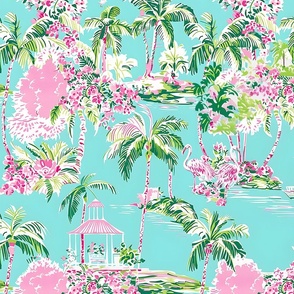
Lilly’s Palm Harbor Toile – Lt. Teal Wallpaper – New 
