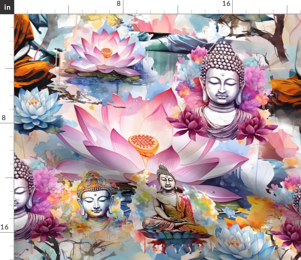 Buddha and Lotus Watercolor