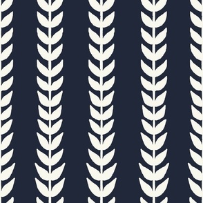 Leafy stripes_dark navy blue background