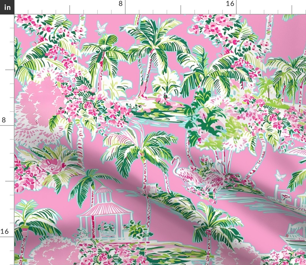 
Lilly’s Palm Harbor Toile – Azalea Pink  Wallpaper – New 
