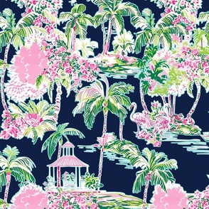 
Lilly’s Palm Harbor Toile – Navy Blue Wallpaper – New 
