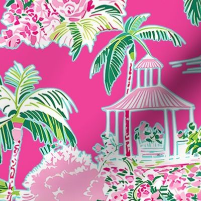 
Lilly’s Palm Harbor Toile – Raspberry Pink Wallpaper – New 
