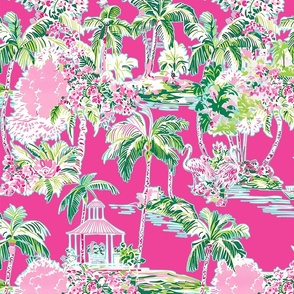 
Lilly’s Palm Harbor Toile – Raspberry Pink Wallpaper – New 
