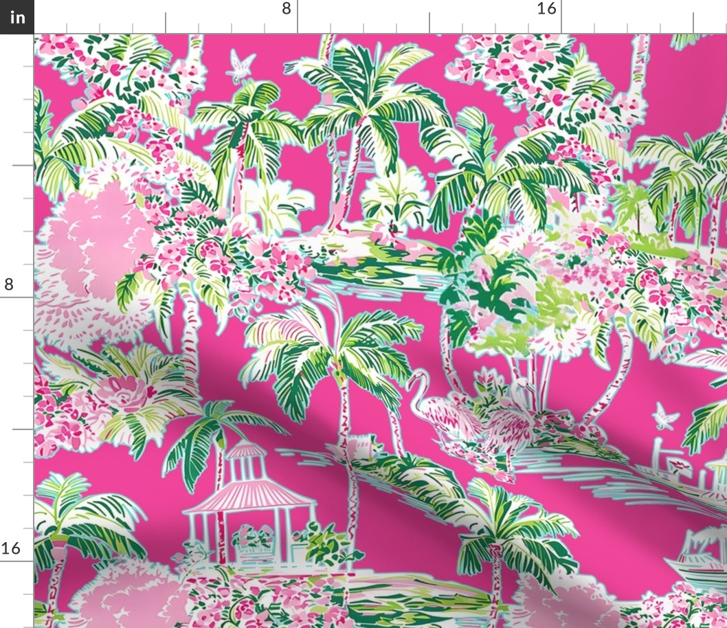 
Lilly’s Palm Harbor Toile – Raspberry Pink Wallpaper – New 
