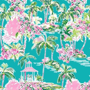 Lilly’s Palm Harbor Toile – Lilly's Teal Wallpaper – New 