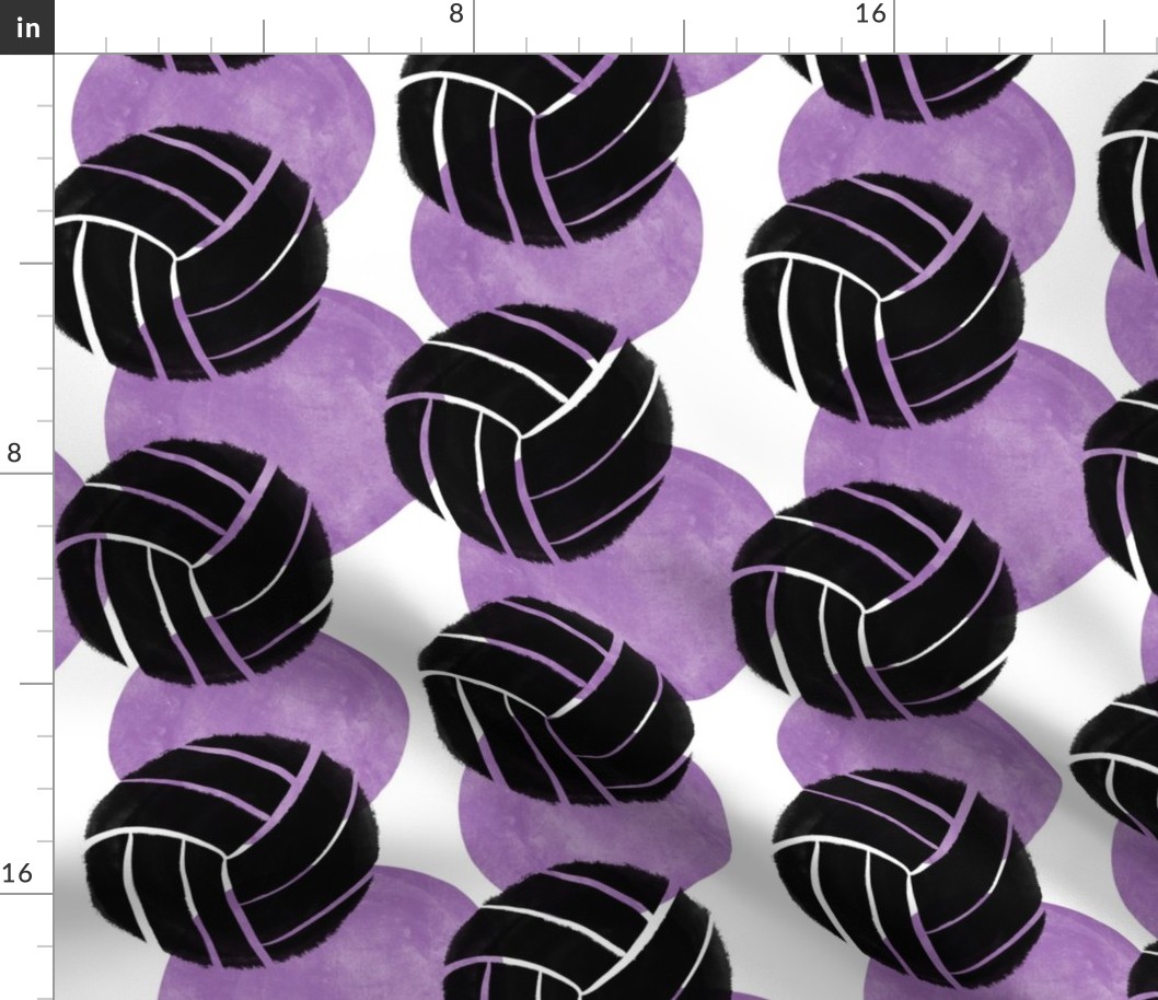 Linocut Volleyball with Purple Watercolor Dots