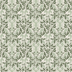 Lobster Lemon Dinner with Shrimps Olives and Dill, block print style food design, hues of green, Large 6in repeat