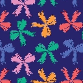 Cute Rainbow Bows Navy Blue Fabric Home Decor Wallpaper