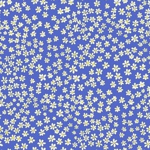 (XS) Tiny micro quilting floral - small white flowers on blue