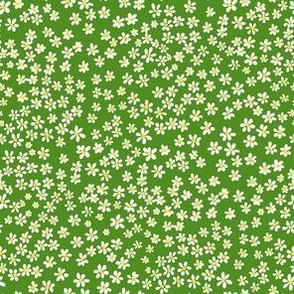 (XS) Tiny micro quilting floral - small white flowers on green - summer dress