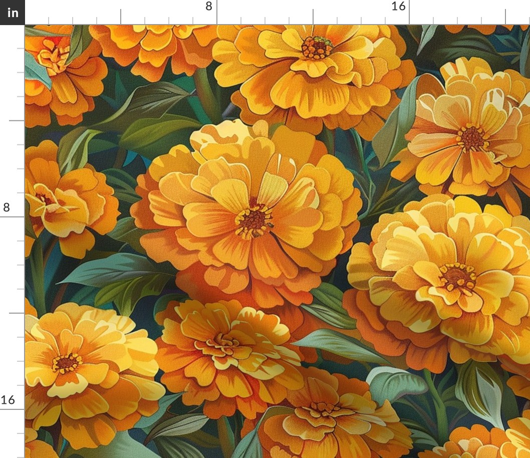 Large Scale Blooming Marigold Flowers