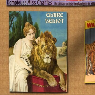 Vintage Lady Lion and Tiger Tamers on Beige