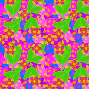 Brightly Colored Flowers Hand Drawn - Medium Scale