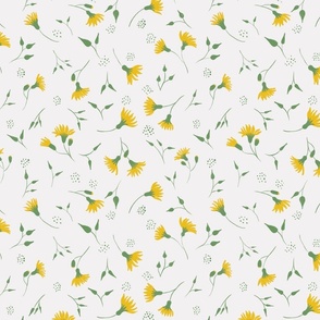 Botanical floral meadow cottage core // petite tossed //  green lemon yellow