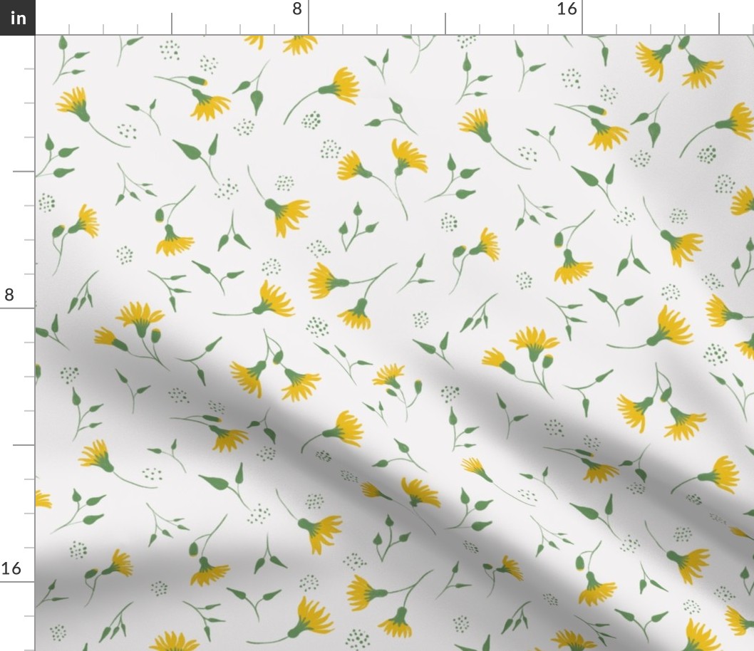 Botanical floral meadow cottage core // petite tossed //  green lemon yellow