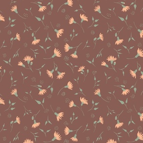 Botanical floral meadow cottage core // petite tossed //  green brown peach