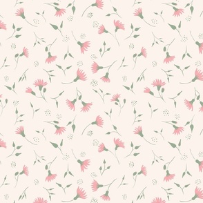 Botanical floral meadow cottage core // petite tossed //  green pink off white 