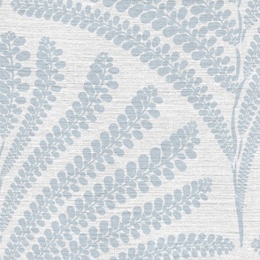 Damask with fern fans light blue / Instinct on off white linen  - Large scale