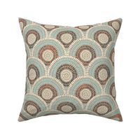 hand drawn scallops with cream, light blue, terracotta and dark blue  -large scale