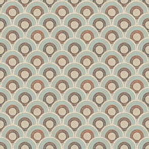 hand drawn scallops with cream, light blue, terracotta and dark blue  -medium scale