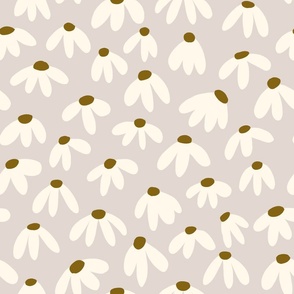 Large floral daisy cream on tan 