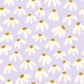 Large floral daisy cream on lilac
