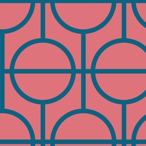 Circles / lattice / modern / dark teal / rose / large scale