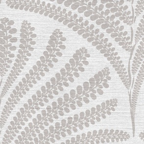 Damask with brown beige fern fans  on off white  linen  - Large scale
