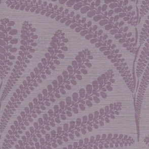 Damask with fern fans  purple on muted mauve  linen  - medium scale