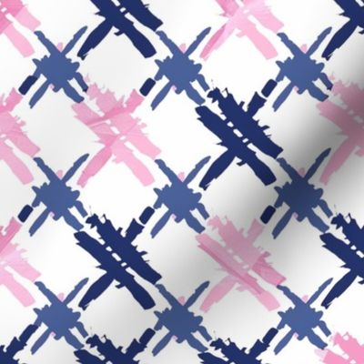 Abstract Brushstroke Lattice in Navy and Blush