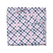 Abstract Brushstroke Lattice in Navy and Blush