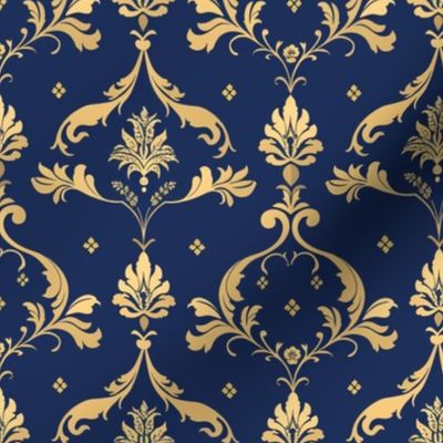 Elegant Midnight Damask with Golden Accents
