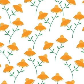 Dancing Daisies - White Background - Orange Flowers Floral Daisy Summer Bright Colors Nature