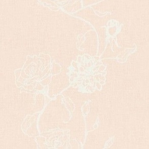 Rosebud coquette trailing floral stripe vertical / cecil brunner rose / hand drawn vintage flowers / subtle floral wallpaper / classical rococo roses / climbing rose striped / peach nude creamy white