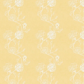 Rosebud trailing floral stripe vertical / cecil brunner rose / hand drawn vintage flowers / subtle floral wallpaper / classical rococo roses / climbing rose striped / golden yellow creamy white