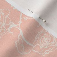 Rosebud coquette trailing floral stripe vertical / cecil brunner rose / hand drawn vintage flowers / subtle floral wallpaper / classical rococo roses / climbing rose striped / coral pink creamy white