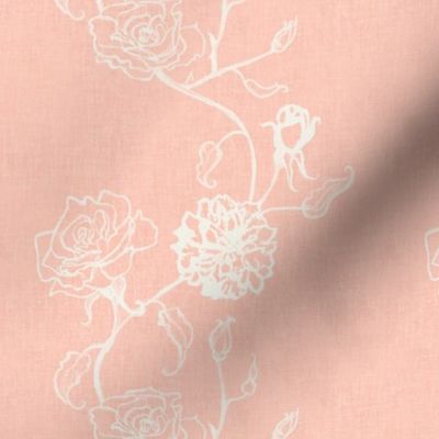 Rosebud coquette trailing floral stripe vertical / cecil brunner rose / hand drawn vintage flowers / subtle floral wallpaper / classical rococo roses / climbing rose striped / coral pink creamy white