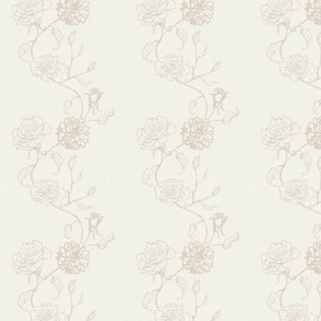 Rosebud trailing floral stripe vertical / cecil brunner rose / hand drawn vintage flowers / subtle floral wallpaper / classical rococo roses / climbing rose striped / soft beige creamy white