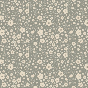 Meadow Floral_Evergreen Fog_Forget Me Not Flower_Vines_Wildflower_Light Green_Neutral_Earthy_Cottage