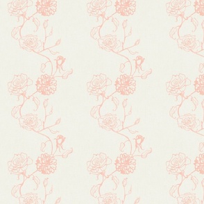 Rosebud coquette trailing floral stripe vertical / cecil brunner rose / hand drawn vintage flowers / subtle floral wallpaper / classical rococo roses / climbing rose striped / peach pink creamy white
