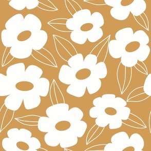Felicity Large Scale White Floral On Mustard 