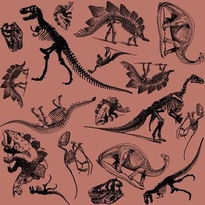 Museum Animals, Dinosaur Skeletons on Mauve Pink, Vintage Dinos (405)