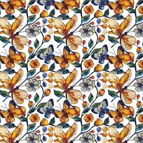 Orange Butterflies and Flowers Design Pattern Botanical