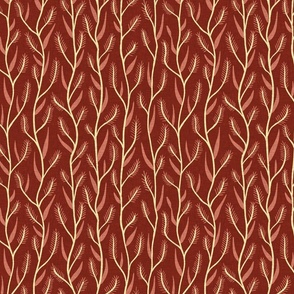 mid mod grasses on linen,  brick red and yellow, (s) 