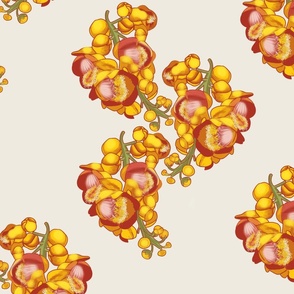 cream background with yellow and red flowers 