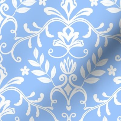 Small scale soft blue French country-white on blue