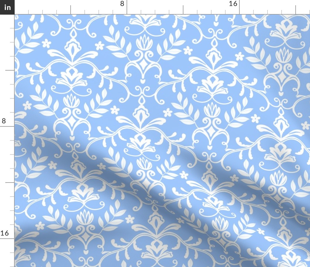 Small scale soft blue French country-white on blue