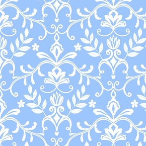 Large scale-Soft blue French country-white on blue