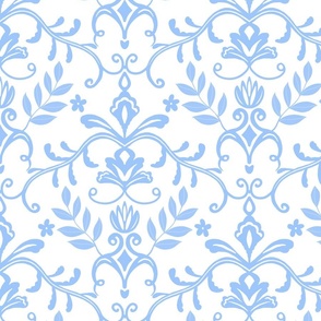 Large scale-Soft blue French country-blue on white